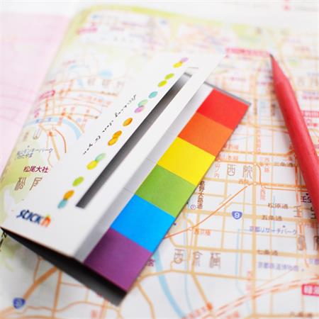 Jelölőcímke, papír, 7x30 lap, 45x15 mm, STICK N, szivárvány színek